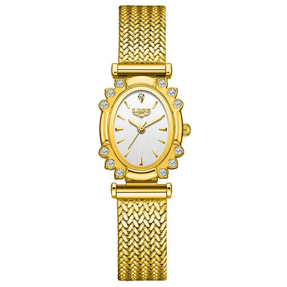 Women's Oval Quartz Watch Vintage Mesh Bracelet Blue Dial BandsCo Straps
