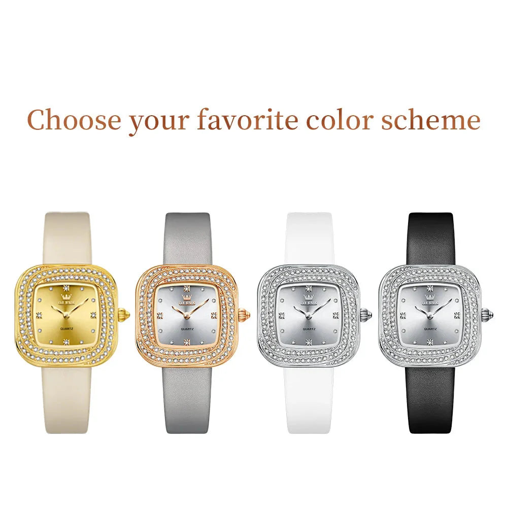 Women's Square Leather Quartz Watch Waterproof Elegant BandsCo Straps