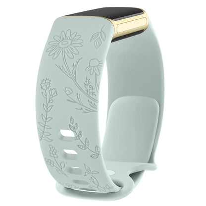 Fitbit Charge 5 6 Silicone Flower Engraved Soft Strap BandsCo Straps
