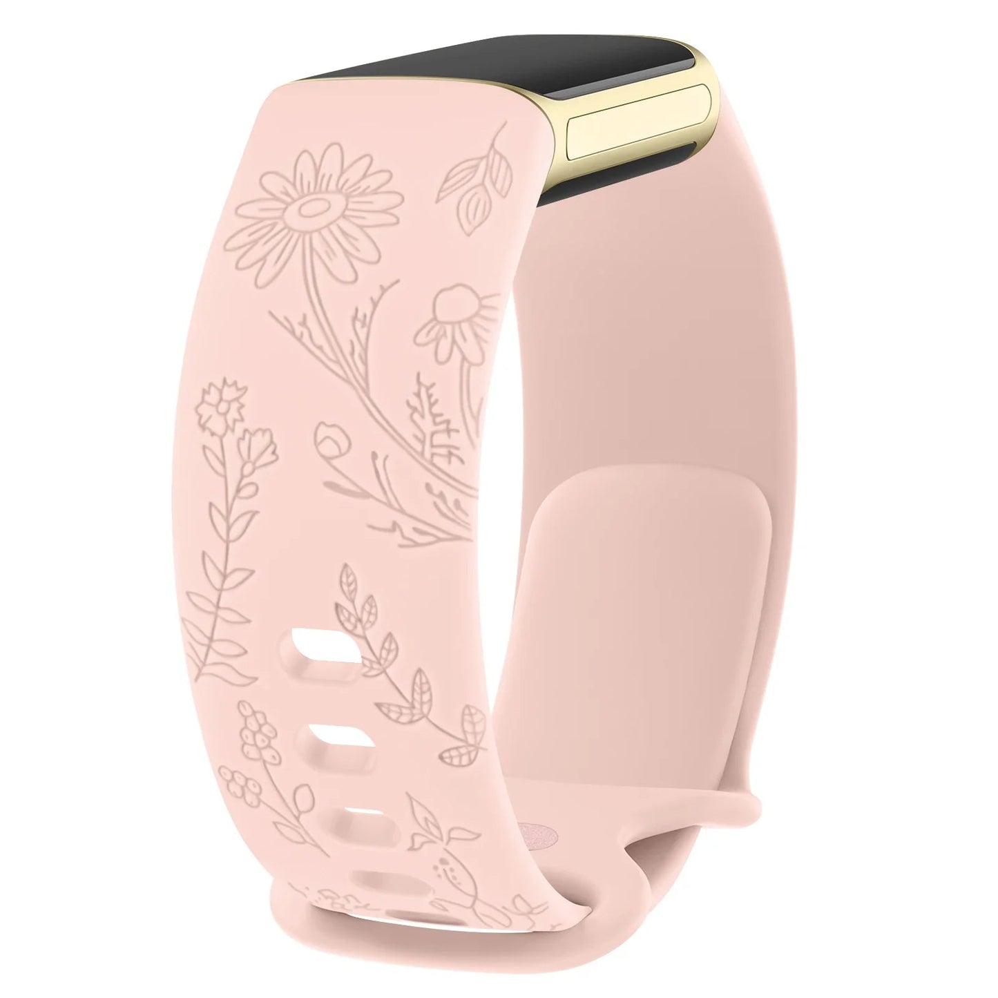 Fitbit Charge 5 6 Silicone Flower Engraved Soft Strap BandsCo Straps