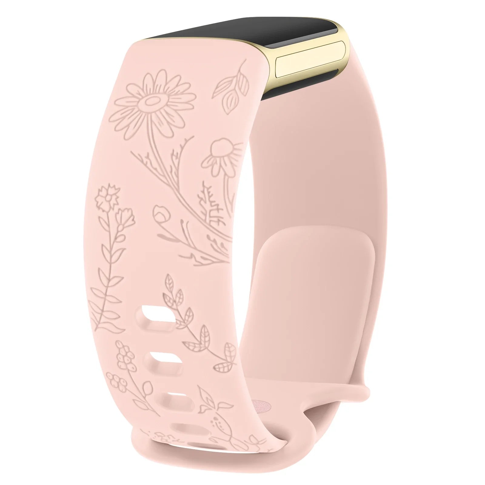 Fitbit Charge 5 6 Silicone Flower Engraved Soft Strap BandsCo Straps