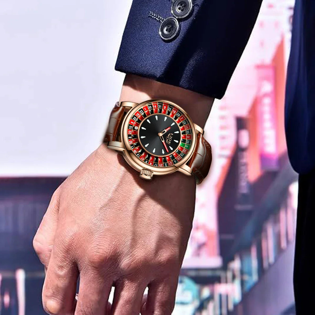 Women's Roulette Dial Brown Leather Watch Waterproof BandsCo Straps