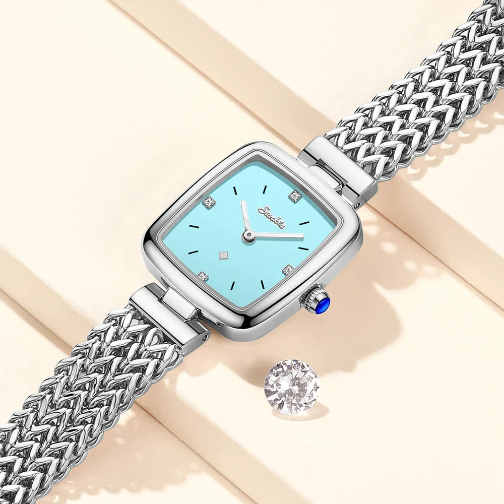 Women's Square Stainless Steel Slim Quartz Watch Bracelet BandsCo Straps
