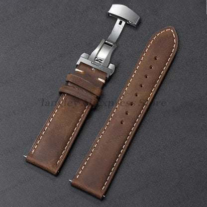 Polar Leather Watch Band For Smartwatch Genuine Calfskin Butterfly Clasp BandsCo Straps
