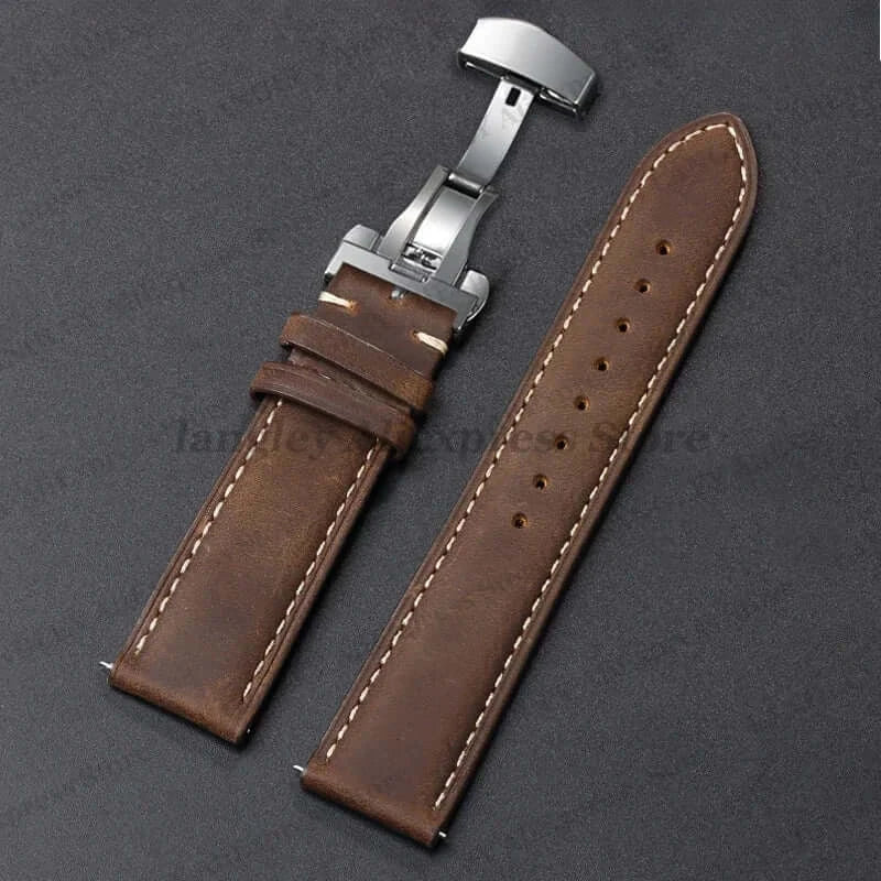 Amazfit Leather Watch Band Calfskin Strap with Butterfly Buckle Brown BandsCo Straps