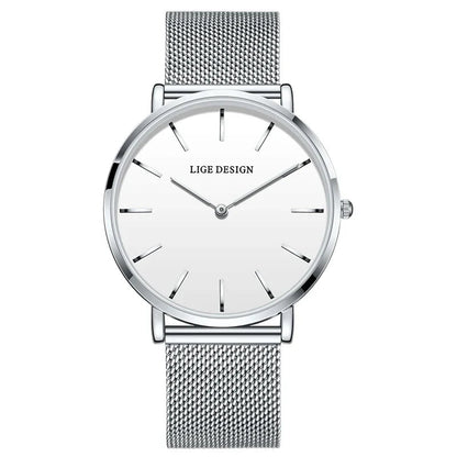 Women's Pink Dial Mesh Band Slim Stainless Steel Watch BandsCo Straps