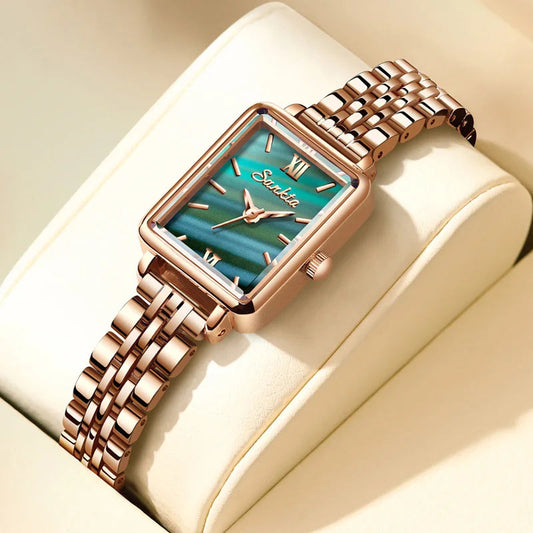 Women's Rose Gold Rectangular Stainless Steel Watch BandsCo Straps