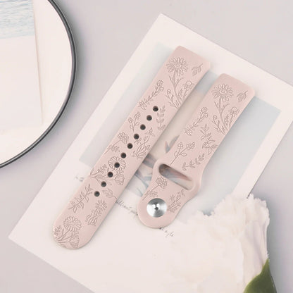 Fitbit Charge 5 6 Silicone Flower Engraved Soft Strap BandsCo Straps