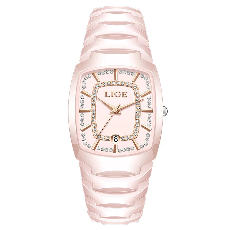 Women's White Ceramic Crystal Bracelet Watch Quartz Gift BandsCo Straps