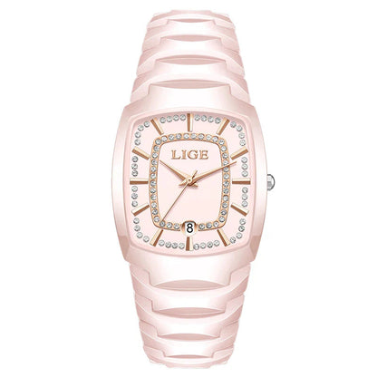 Women's White Ceramic Crystal Bracelet Watch Quartz Gift BandsCo Straps