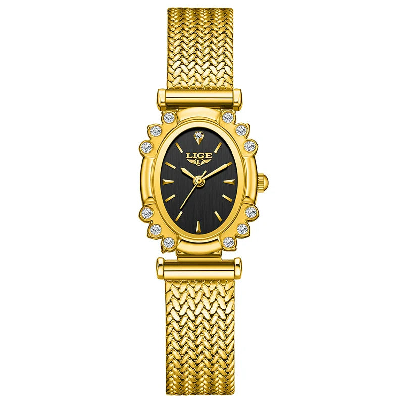 Women's Oval Quartz Watch Vintage Mesh Bracelet Blue Dial BandsCo Straps