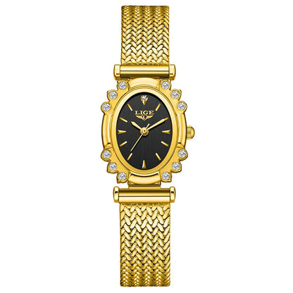 Women's Oval Quartz Watch Vintage Mesh Bracelet Blue Dial BandsCo Straps
