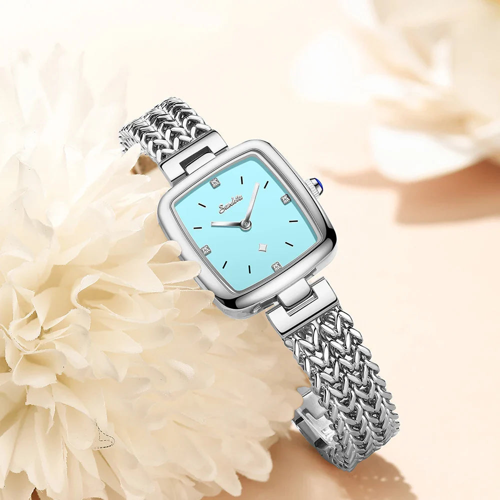 Women's Square Stainless Steel Slim Quartz Watch Bracelet BandsCo Straps