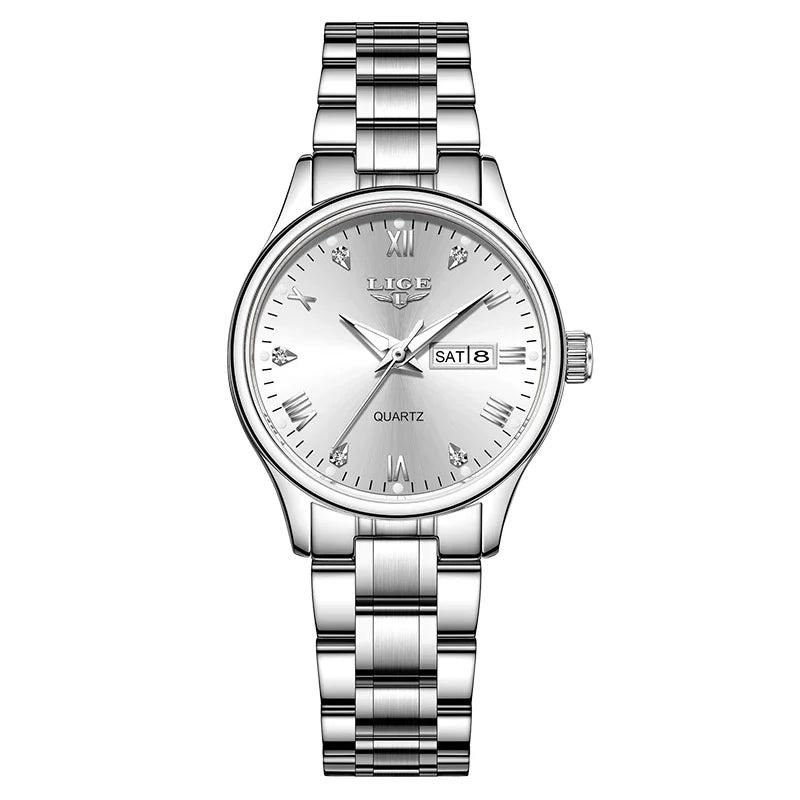 Women's Black Stainless Steel Diamond Dial Quartz Watch BandsCo Straps