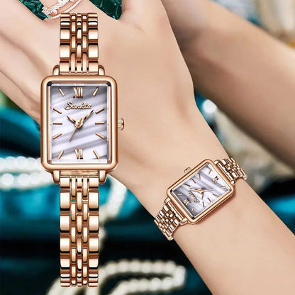 Women's Rose Gold Rectangular Stainless Steel Watch BandsCo Straps