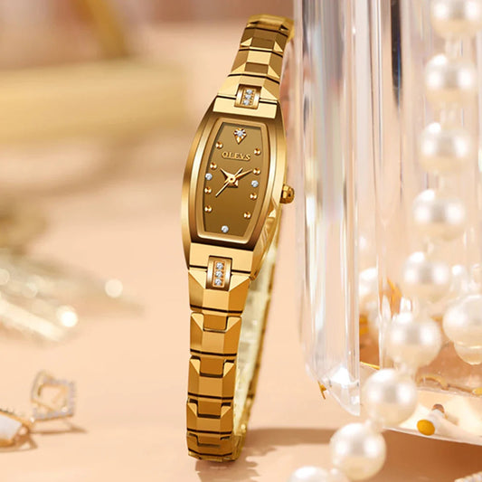 Women's Gold Stainless Steel Diamond Dial Dress Watch BandsCo Straps