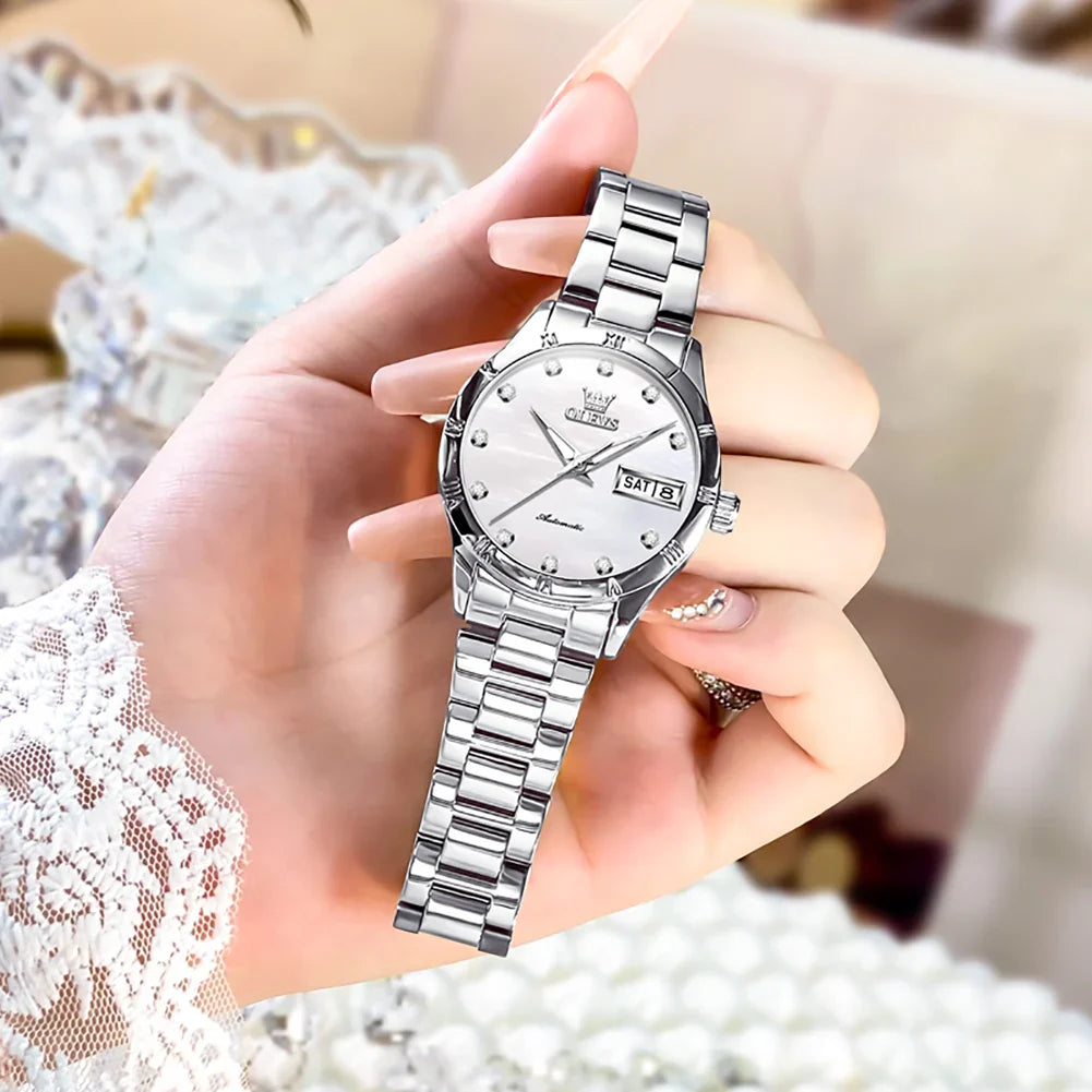 Women's Automatic Two Tone Stainless Steel Watch Pearl BandsCo Straps