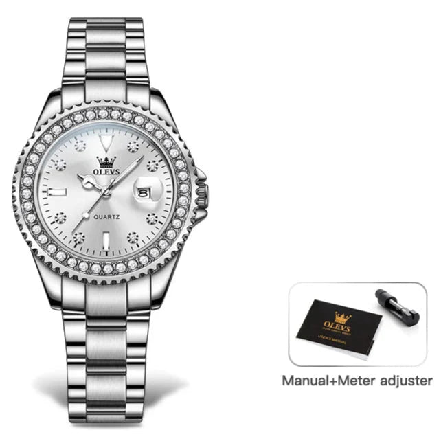 Women's Crystal Bezel 34mm Stainless Watch BandsCo Straps