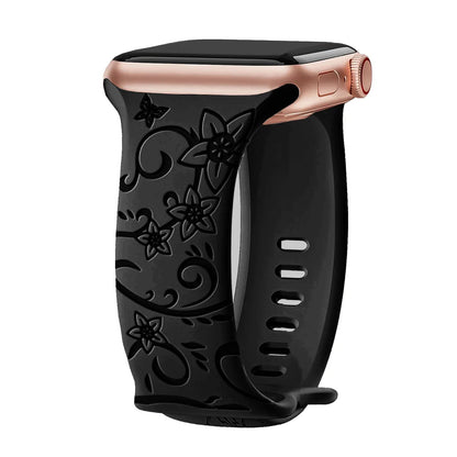 Apple Watch Silicone Strap - Floral Engraved, Soft and Waterproof BandsCo Straps
