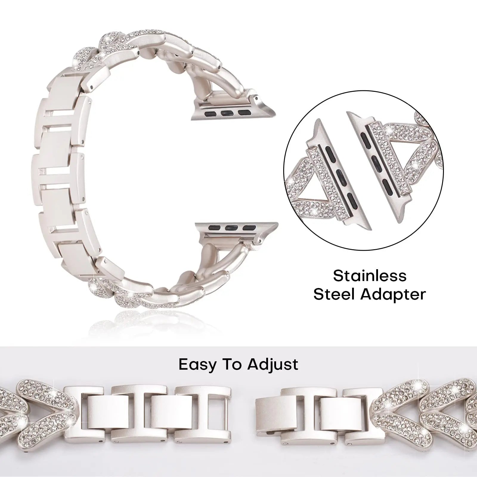 Apple Watch Stainless Steel Band - Sparkly Crystal Design BandsCo Straps