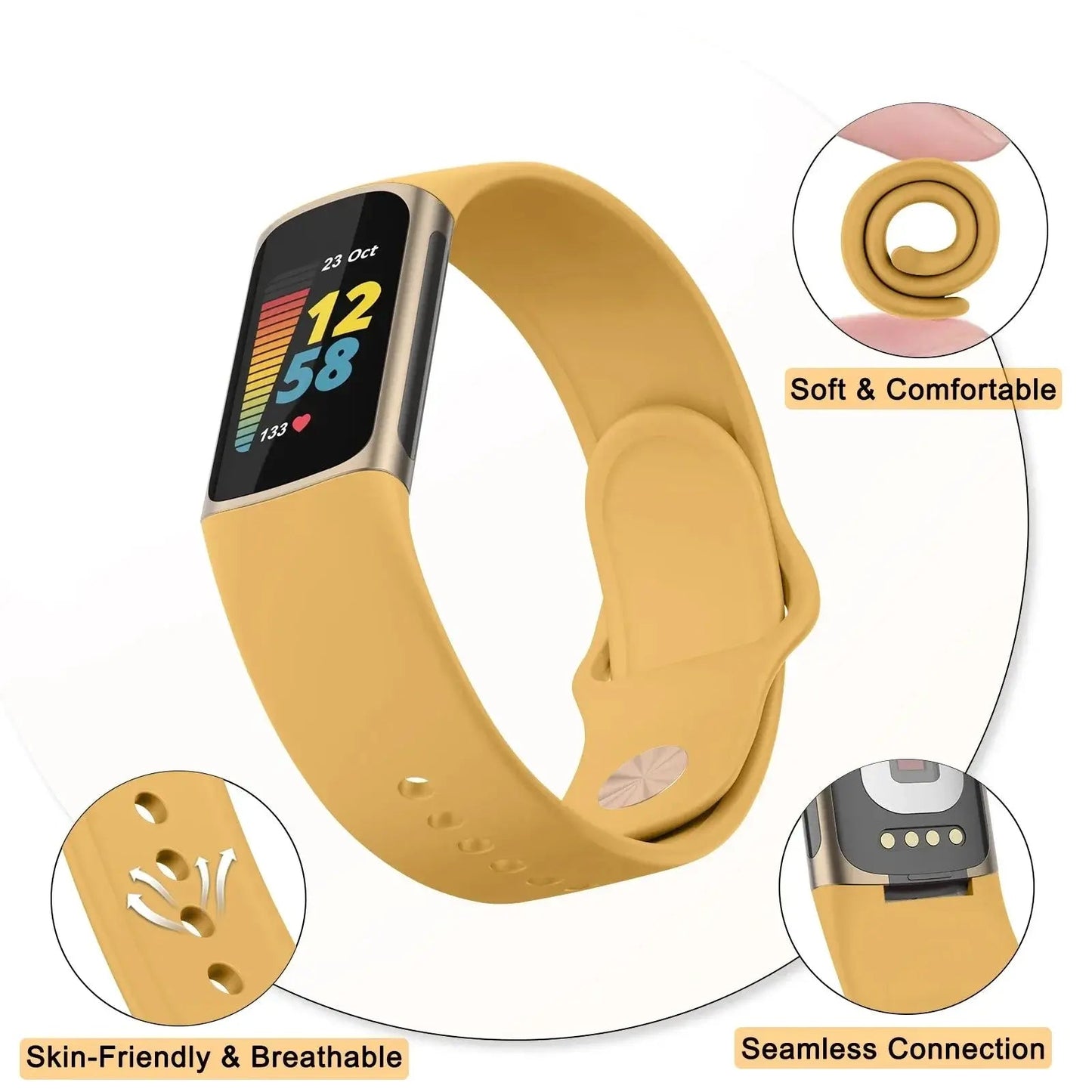 Fitbit Charge 5 6 Silicone Band - Soft Comfortable Design BandsCo Straps