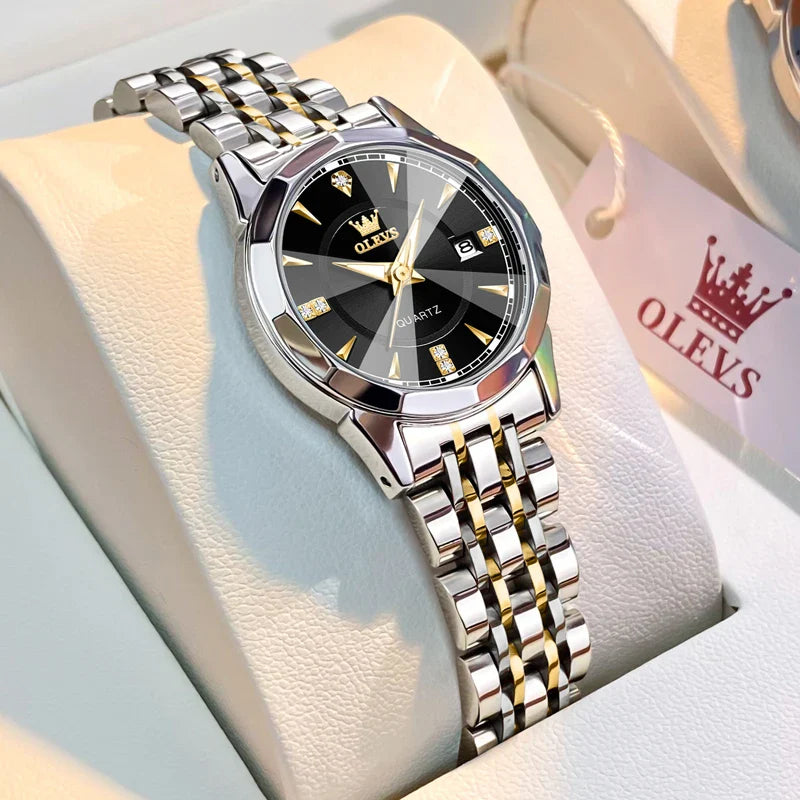 Women's Two Tone Stainless Steel Quartz Watch Luminous BandsCo Straps
