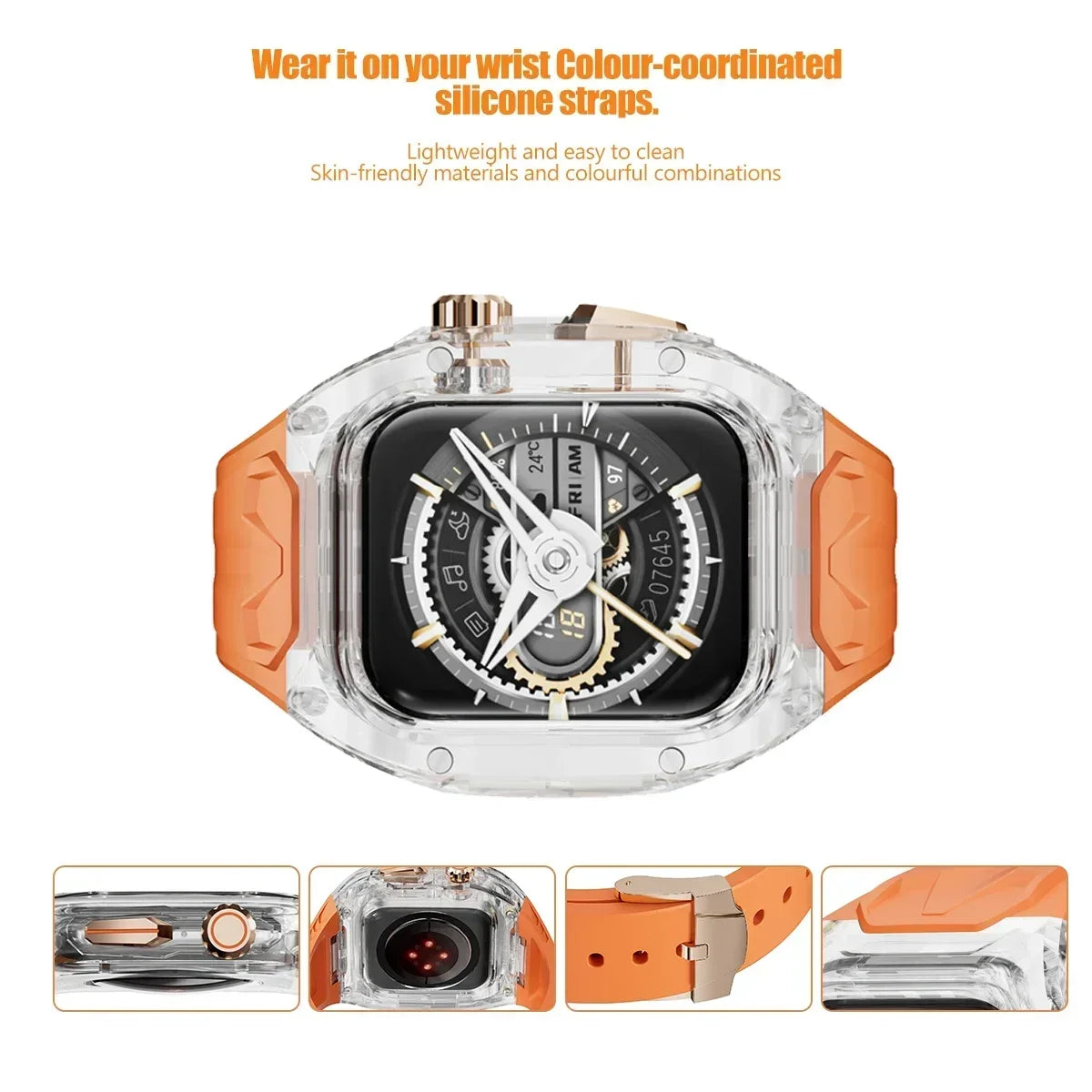 Transparent Armor Mod Kit for Apple Watch Ultra - Rugged Clear Case & TPU Sport Band Wristwatchstraps.co