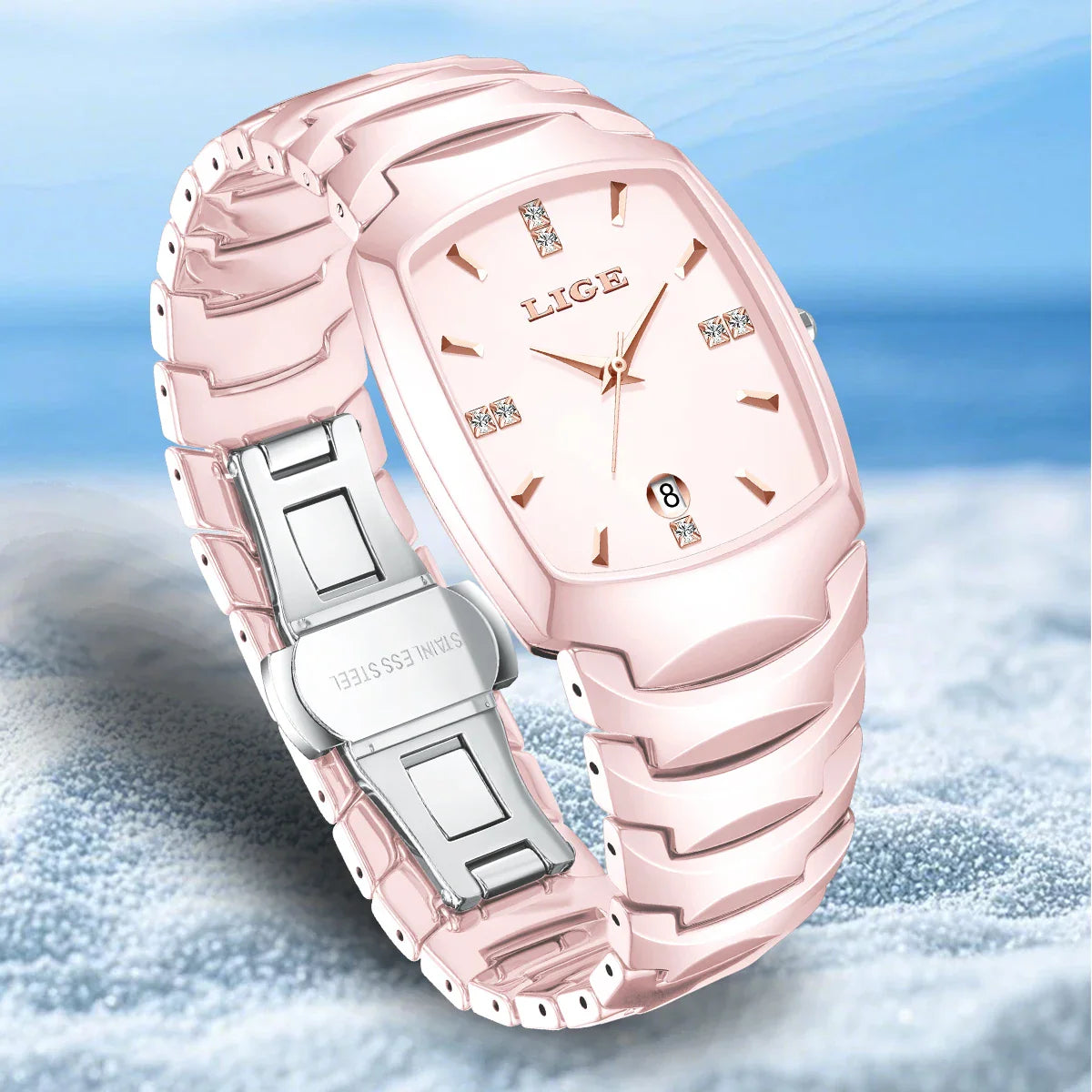 Women's Rose Gold Stainless Steel Luminous Date Slim Watch BandsCo Straps