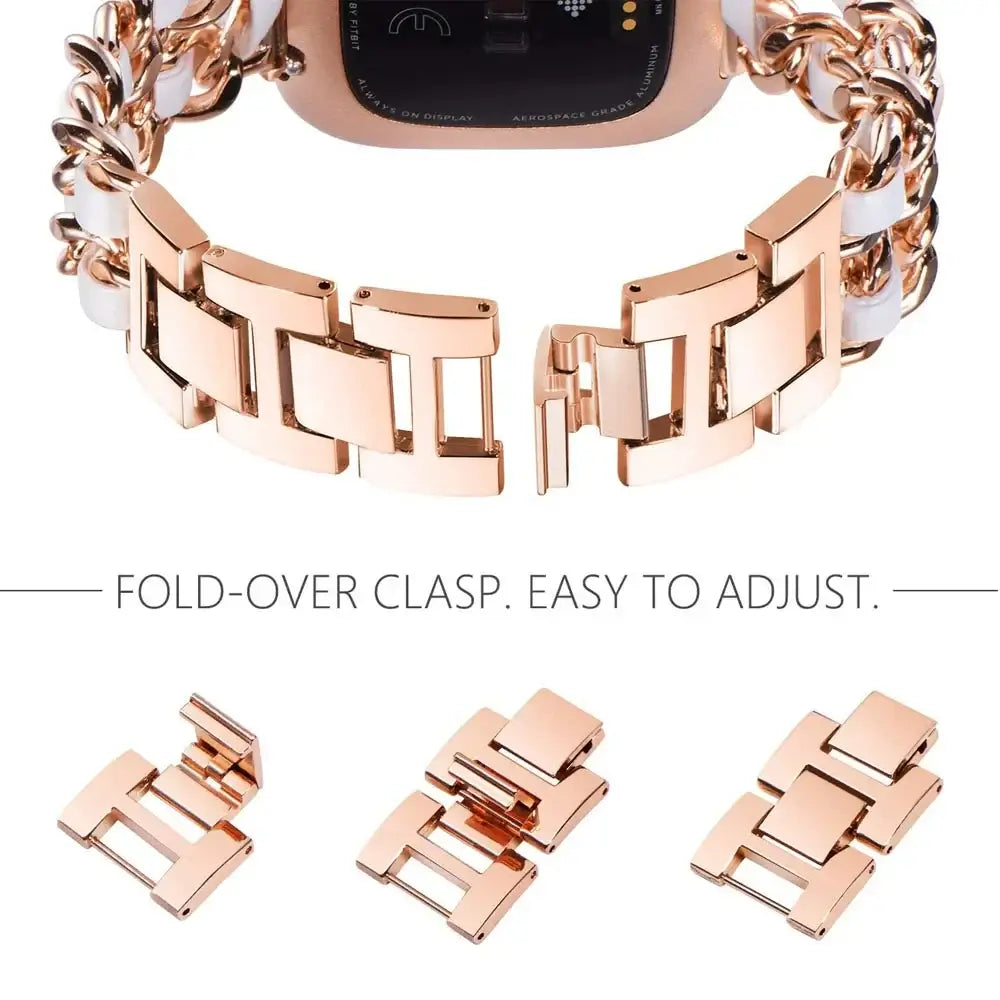 Fitbit Versa & Sense Leather Metal Band - Luxurious Design BandsCo Straps