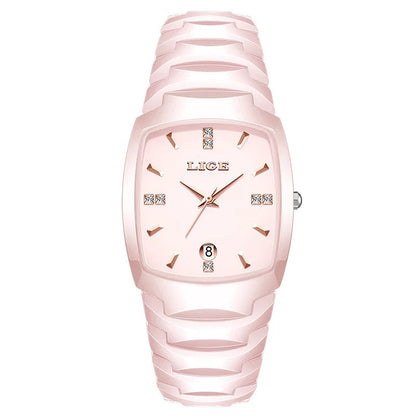 Women's Rose Gold Stainless Steel Luminous Date Slim Watch BandsCo Straps