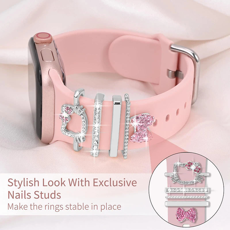 Sparkling Crystal Kitty & Bow Decorative Charms for Apple Watch Band Wristwatchstraps.co