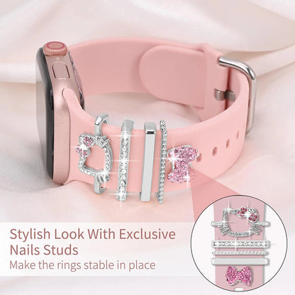 Sparkling Crystal Kitty & Bow Decorative Charms for Apple Watch Band Wristwatchstraps.co