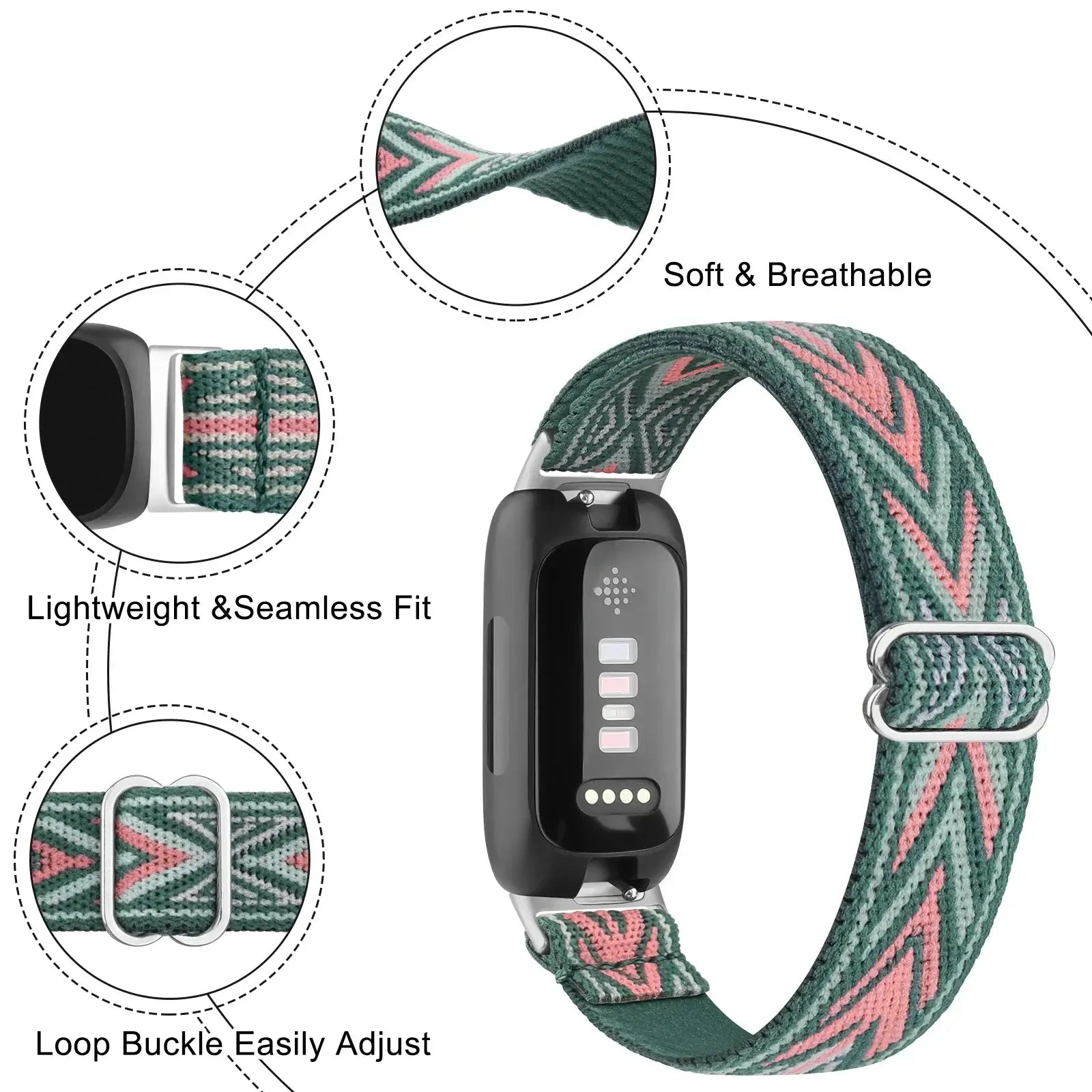 Fitbit Inspire 3, 2, 1, HR Nylon Band - Breathable Strap BandsCo Straps