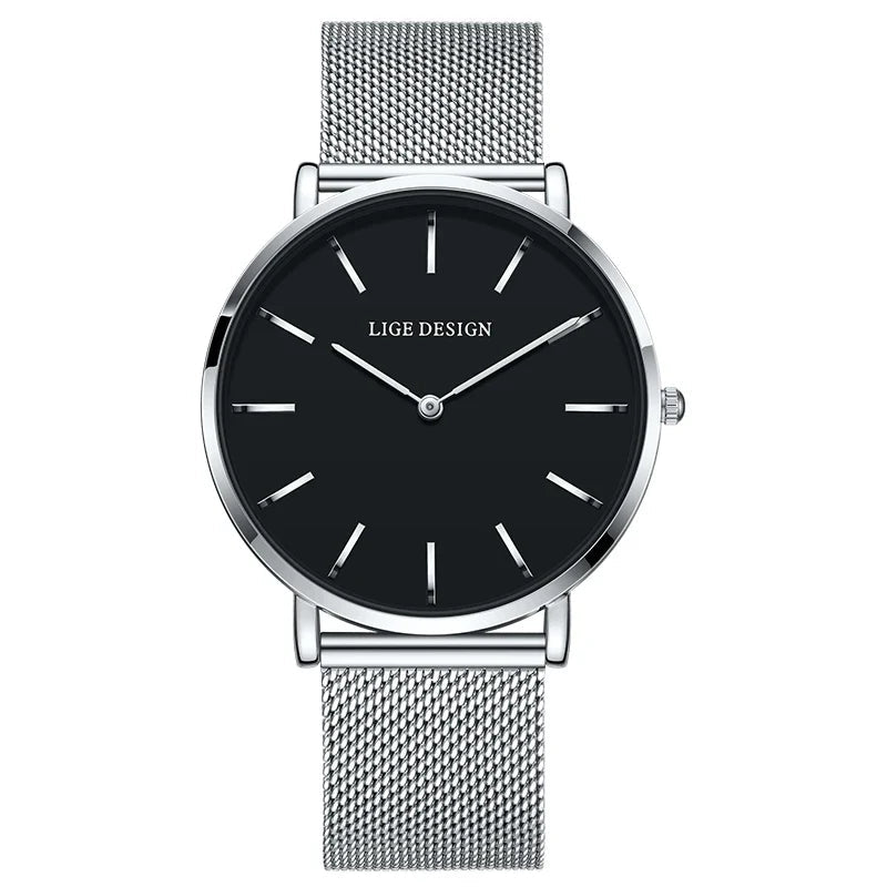 Women's Pink Dial Mesh Band Slim Stainless Steel Watch BandsCo Straps