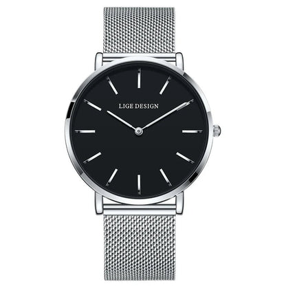Women's Pink Dial Mesh Band Slim Stainless Steel Watch BandsCo Straps