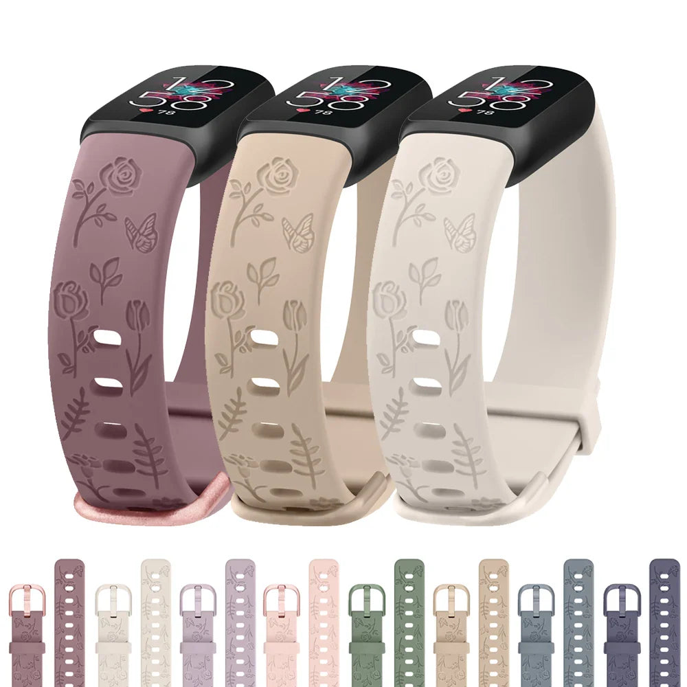 Fitbit Luxe TPU Flower Engraved Band - Soft and Comfortable BandsCo Straps
