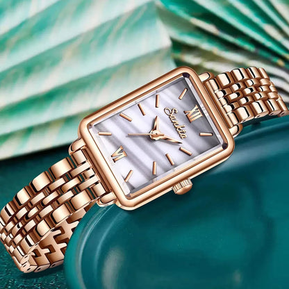 Women's Rose Gold Rectangular Stainless Steel Watch BandsCo Straps