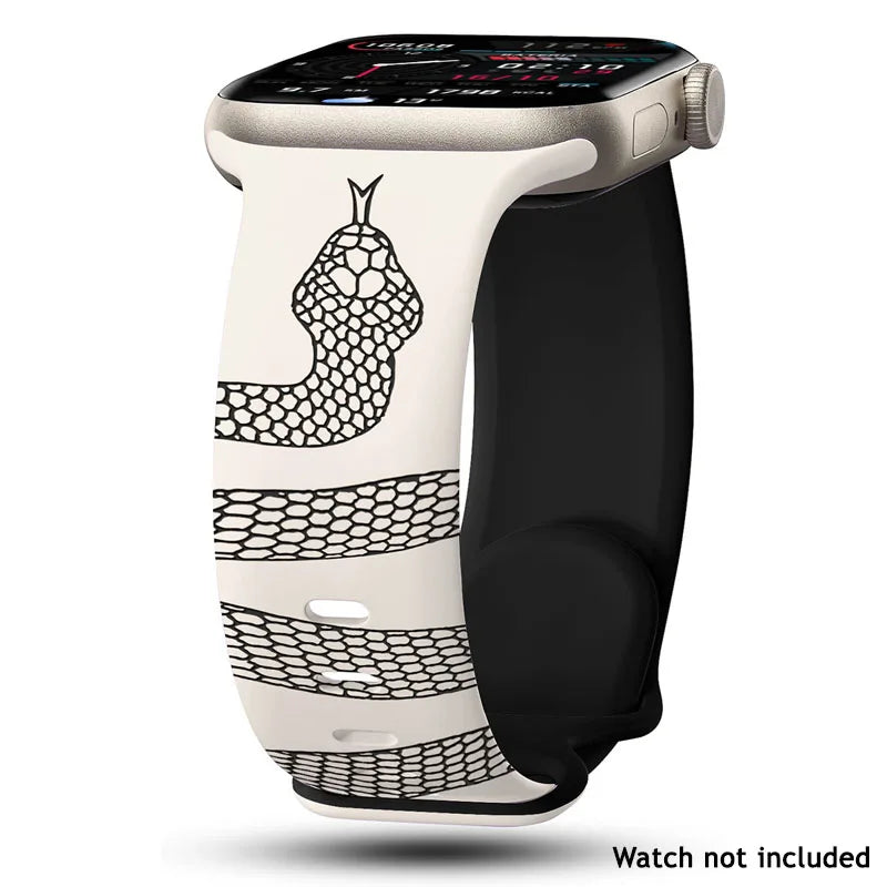 Engraved Snake Silicone Sport Band for Apple Watch - Soft Serpent Design Strap Wristwatchstraps.co