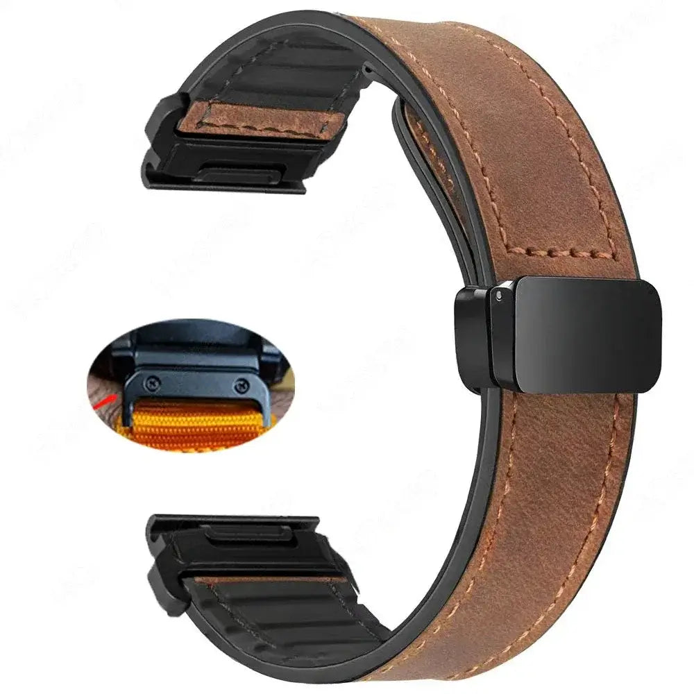Garmin Soft Leather Band - Magnetic Buckle QuickFit Design BandsCo Straps