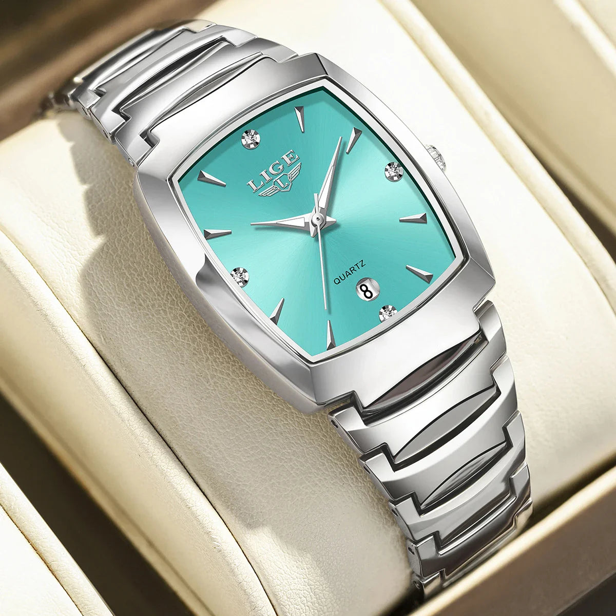 Women's Turquoise Dial Stainless Steel Rectangular Watch BandsCo Straps