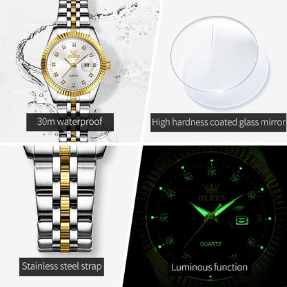 Women's Gold Stainless Steel Watch 33mm Luminous Date BandsCo Straps