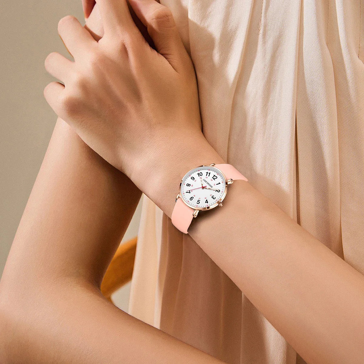 Women's Pink Silicone Watch Large Dial Rose Gold Minimal BandsCo Straps