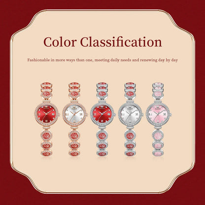 Women's Elegant Bracelet Quartz Watch Red Dial Waterproof BandsCo Straps