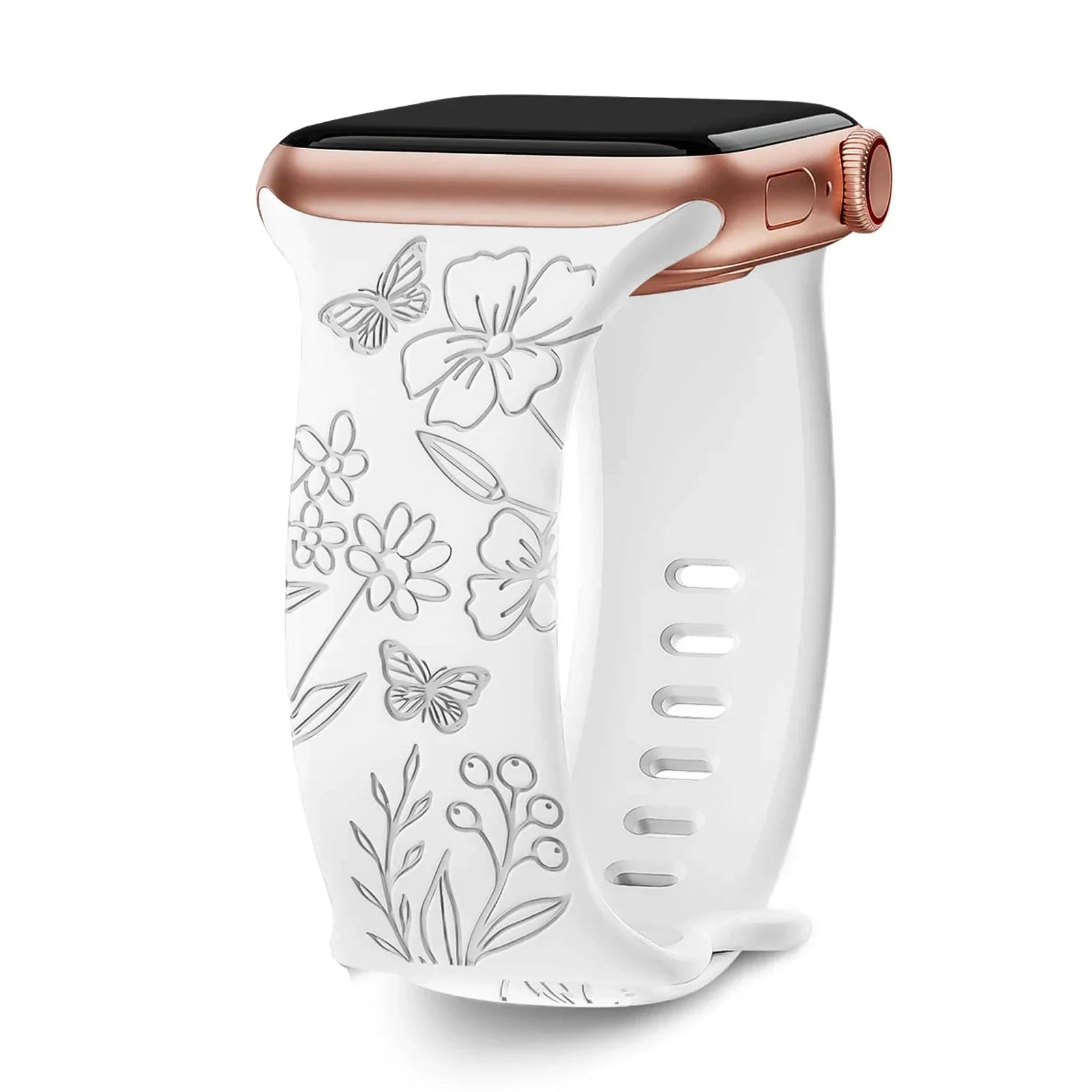 Apple Watch Silicone Strap - Floral Engraved, Soft and Waterproof BandsCo Straps