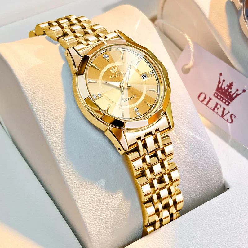 Women's Two Tone Stainless Steel Quartz Watch Luminous BandsCo Straps