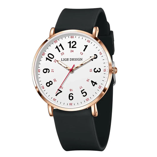 Women's Pink Silicone Watch Large Dial Rose Gold Minimal BandsCo Straps