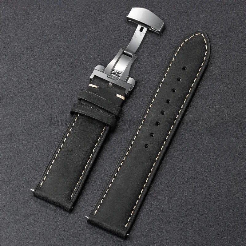 Polar Leather Watch Band For Smartwatch Genuine Calfskin Butterfly Clasp BandsCo Straps