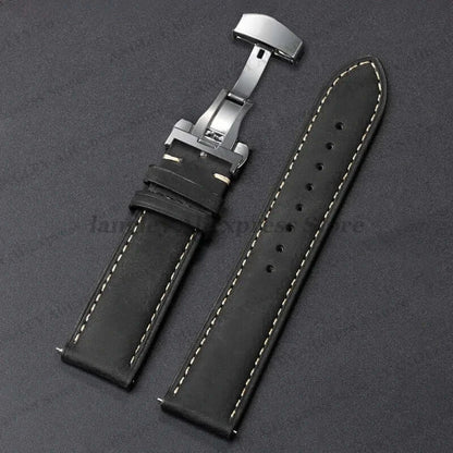 Amazfit Leather Watch Band Calfskin Strap with Butterfly Buckle Brown BandsCo Straps
