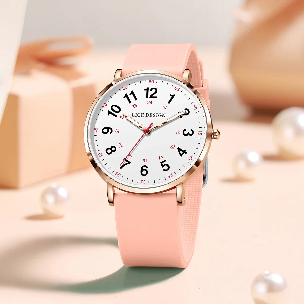 Women's Pink Silicone Watch Large Dial Rose Gold Minimal BandsCo Straps