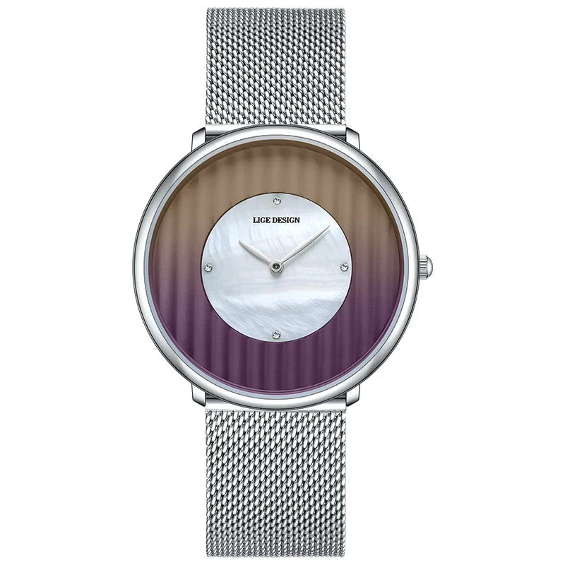 Women's Slim Mesh Band Watch Pink Blue Gradient Quartz BandsCo Straps